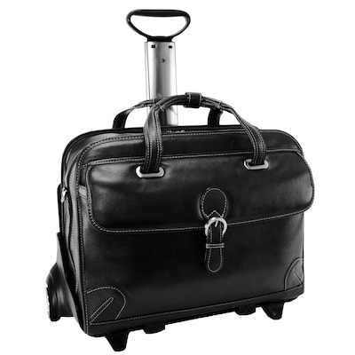 Siamod VERNAZZA, CARUGETTO, Napa Cashmere Leather, Patented Detachable -Wheeled Laptop Briefcase, Bl