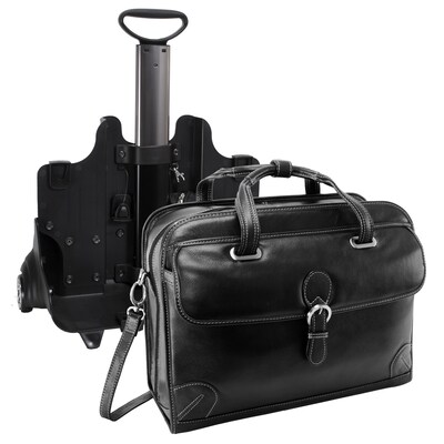 Siamod VERNAZZA, CARUGETTO, Napa Cashmere Leather, Patented Detachable -Wheeled Laptop Briefcase, Black (45295)