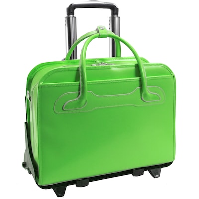 McKlein W Series, WILLOWBROOK, Genuine Cowhide Leather,Patented Detachable -Wheeled Ladies Laptop Briefcase, Green (94981)