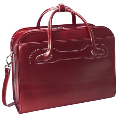 McKlein W Series, WILLOWBROOK, Genuine Cowhide Leather,Patented Detachable -Wheeled Ladies' Laptop Briefcase, Red (94986)