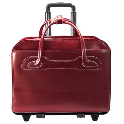 McKlein W Series, WILLOWBROOK, Genuine Cowhide Leather,Patented Detachable -Wheeled Ladies' Laptop Briefcase, Red (94986)