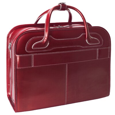 McKlein W Series, WILLOWBROOK, Genuine Cowhide Leather,Patented Detachable -Wheeled Ladies' Laptop Briefcase, Red (94986)