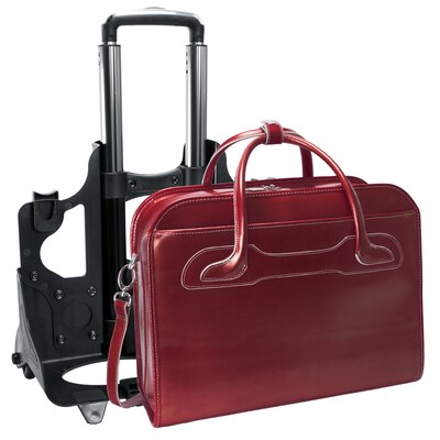 McKlein W Series, WILLOWBROOK, Genuine Cowhide Leather,Patented Detachable -Wheeled Ladies' Laptop Briefcase, Red (94986)