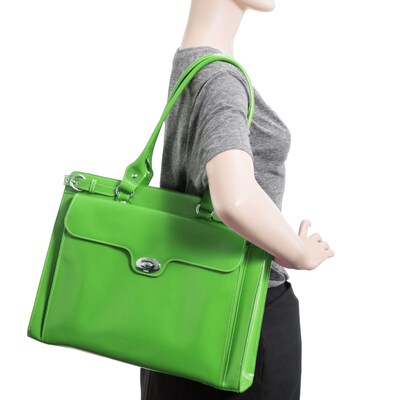 McKlein W Series, WINNETKA, Genuine Cowhide Leather,Ladies' Laptop Briefcase w/ Removable Sleeve, Green (94831)