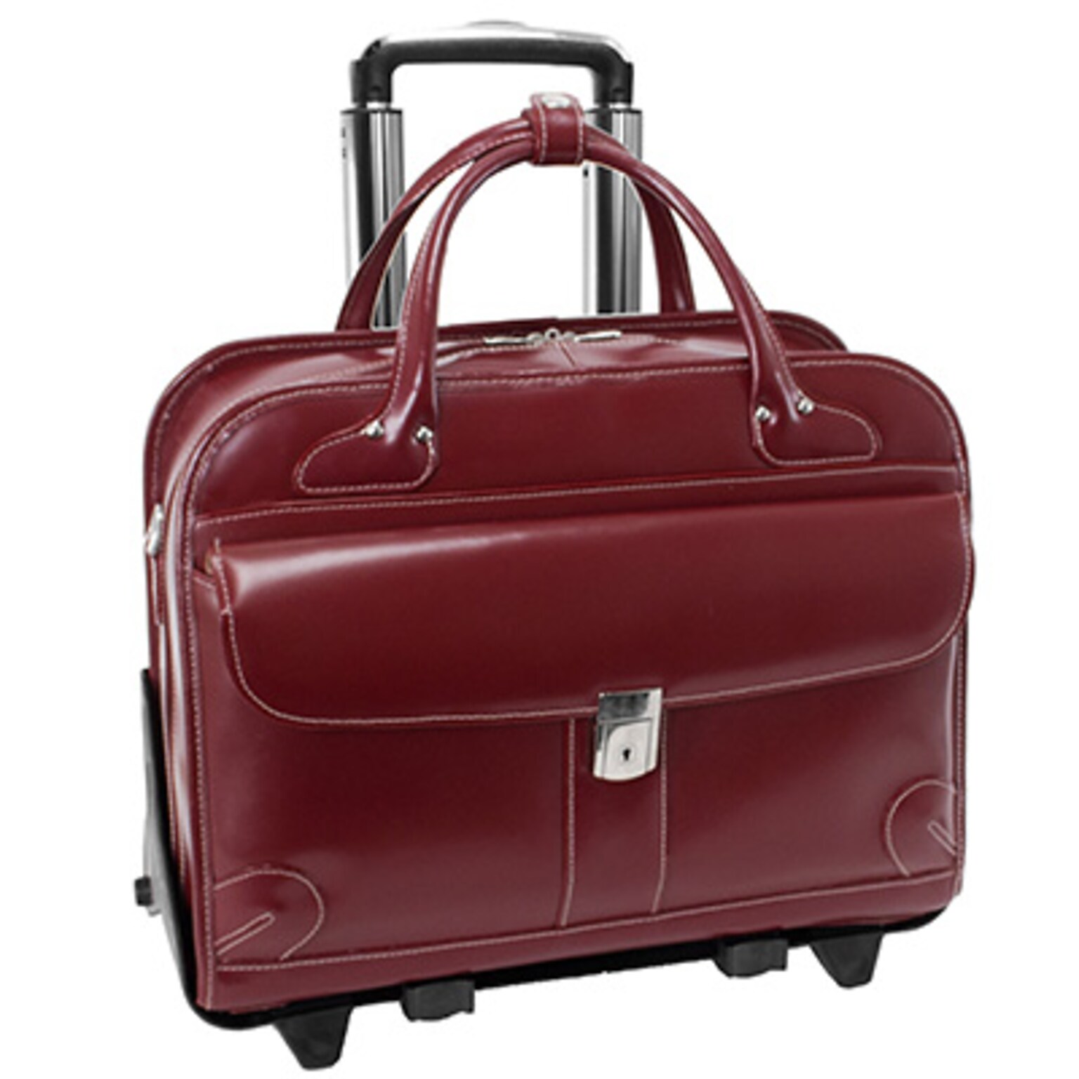 McKlein Laptop Rolling Briefcase, Red Leather (96616)