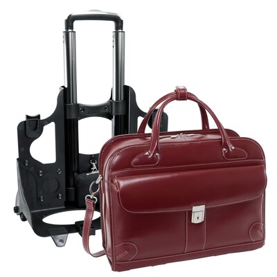 McKlein Laptop Rolling Briefcase, Red Leather (96616)