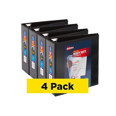 Avery One Touch EZD Heavy-Duty 4 3-Ring View Binder, Black, 4/Carton (79604CT)