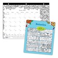 2019 Blueline® DoodlePlan™ 12-Month Monthly Mini Coloring Desk Pad, 11 x 8-1/2, Botanica Theme, 3-Hole Punched (C2917211-19)