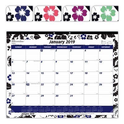 2019 Brownline® 12-Month Monthly Desk Pad Calendar, 17-3/4 x 10-7/8, Blossom Design (C195112-19)