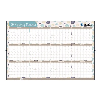 2019 Brownline® Yearly Erasable Wall Calendar w/ Marker, Reversible, Vertical / Horizontal, 24 x 36,Floral-Themed (C171930-19)