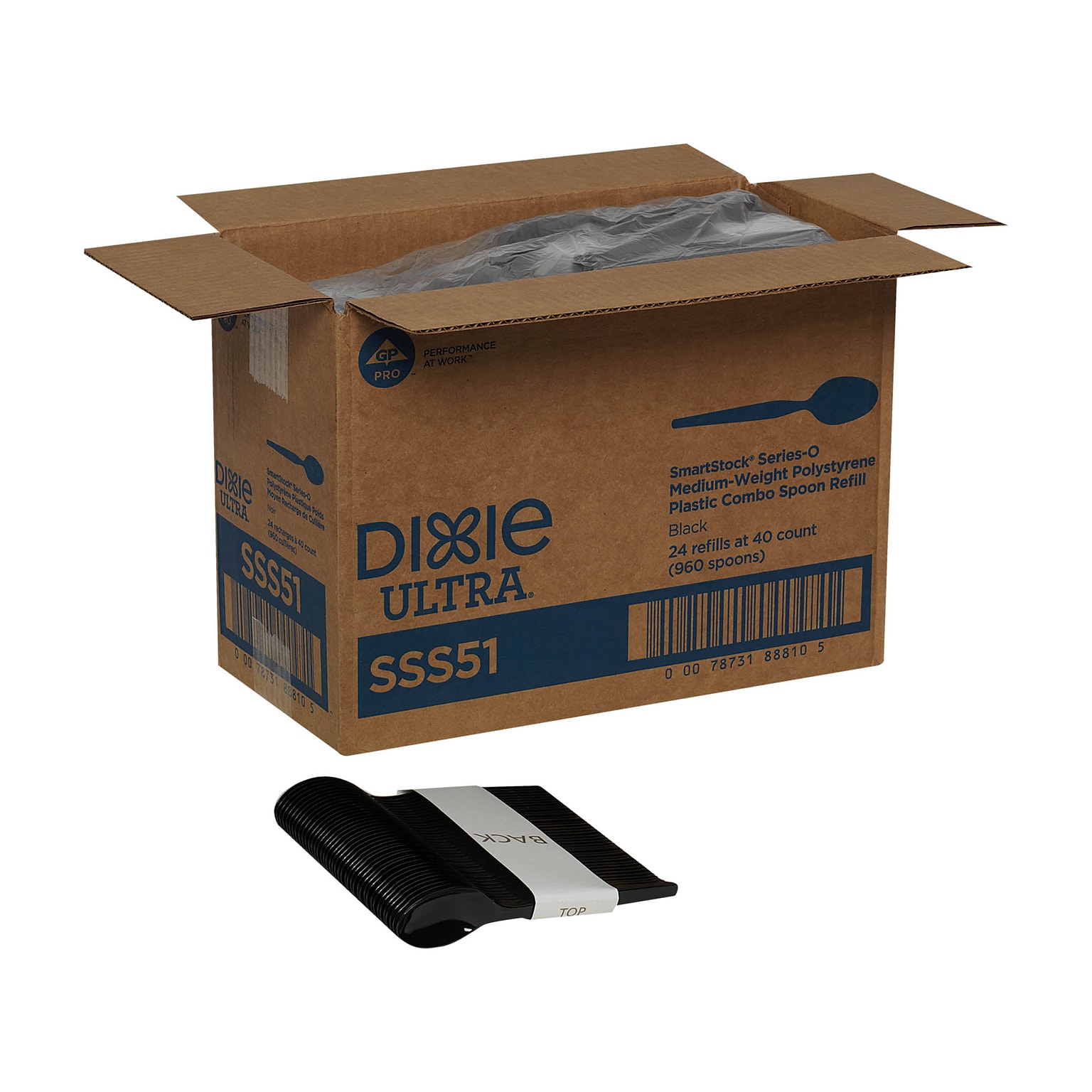 Dixie Ultra SmartStock Series-O Plastic Spoon Refills, Medium-Weight, Black, 960/Carton (SSS51)