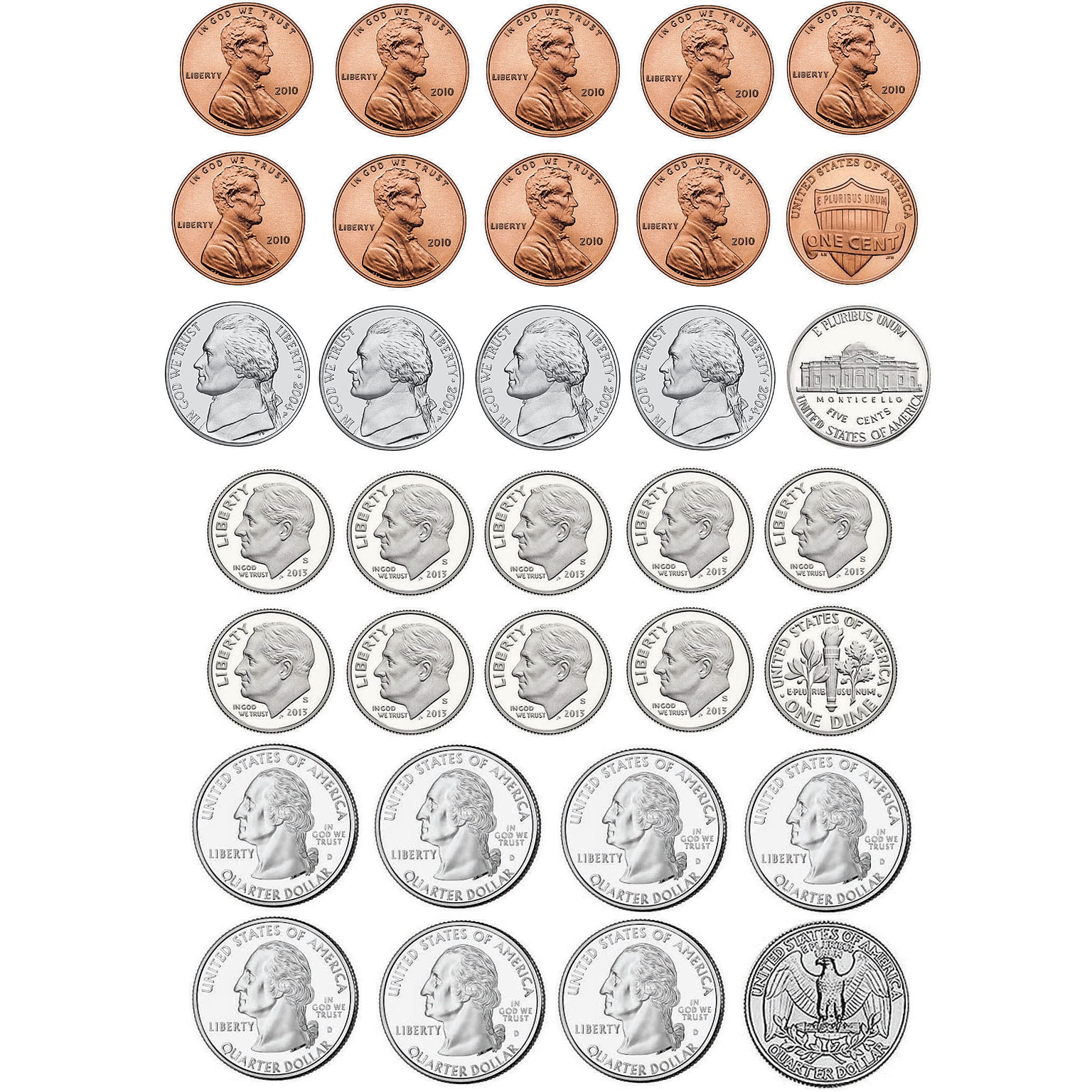 Ashley Math Die Cut Magnet, U.S. Coins, 5/Pack (ASH10067)
