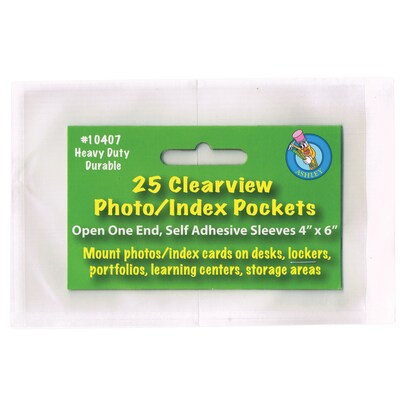 Ashley Clear View Self-Adhesive Photo/Index Card Pocket 4 x 6, 4/Bundle (ASH10407)