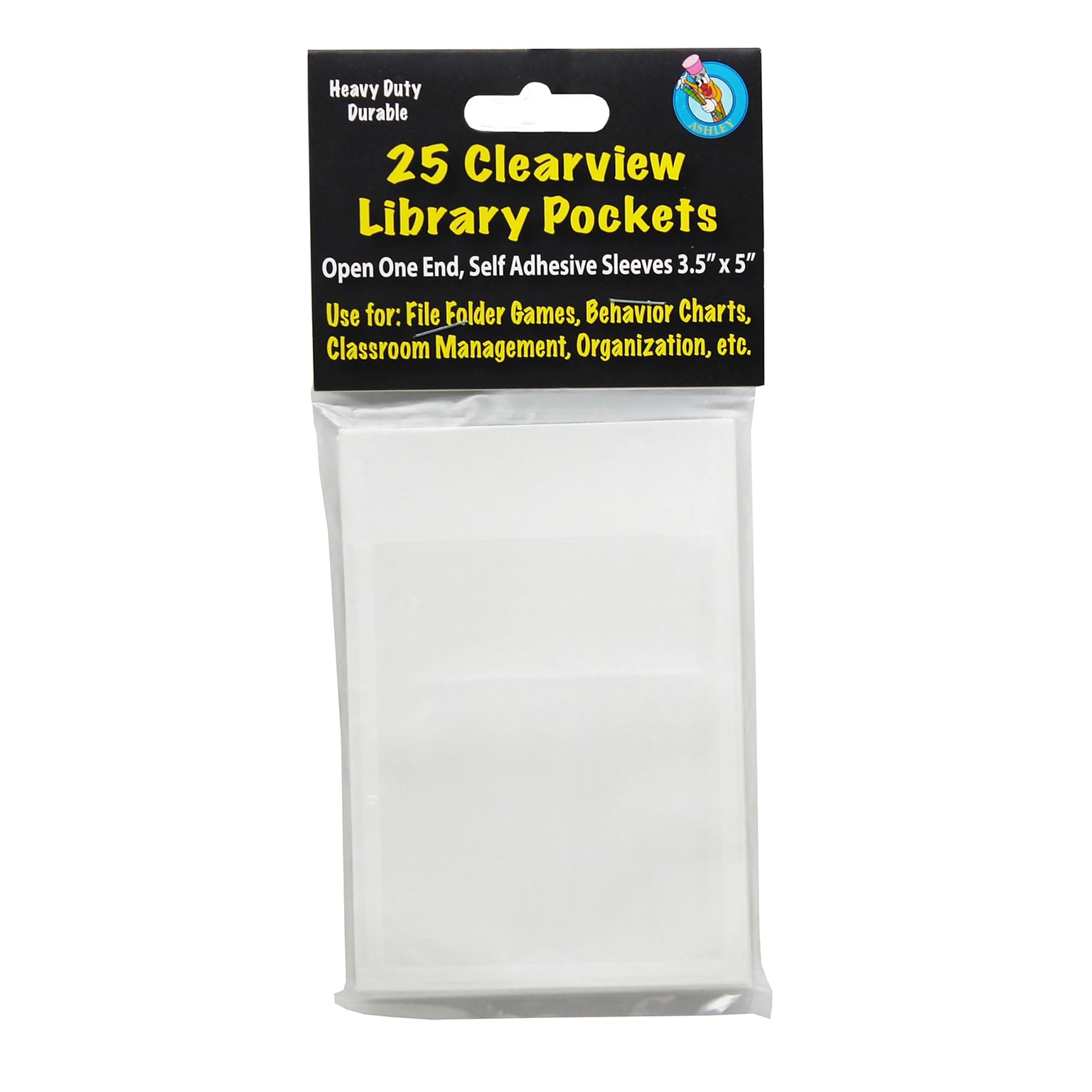 Ashley Clearview Library Pockets, 25/Pack (ASH10408)