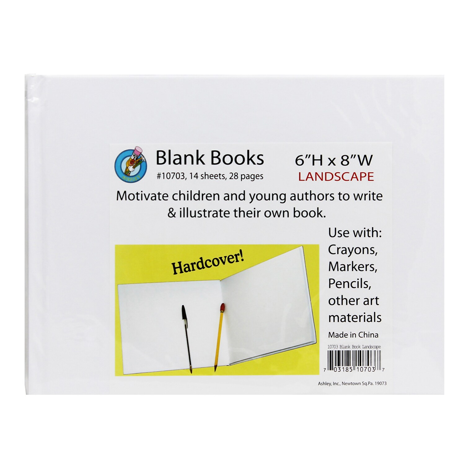 Ashley Hardcover Blank Book Landscape, 8 x 6, White  (ASH10703)