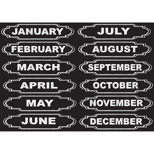 Ashley Productions Die-Cut Magnets, Chalkboard Calendar Months, 12/Pack (ASH19005)