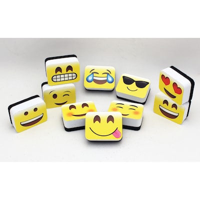 Ashley Productions Non-Magnetic Mini Whiteboard Erasers, Emotions Icons, 10/Pack (ASH78005)