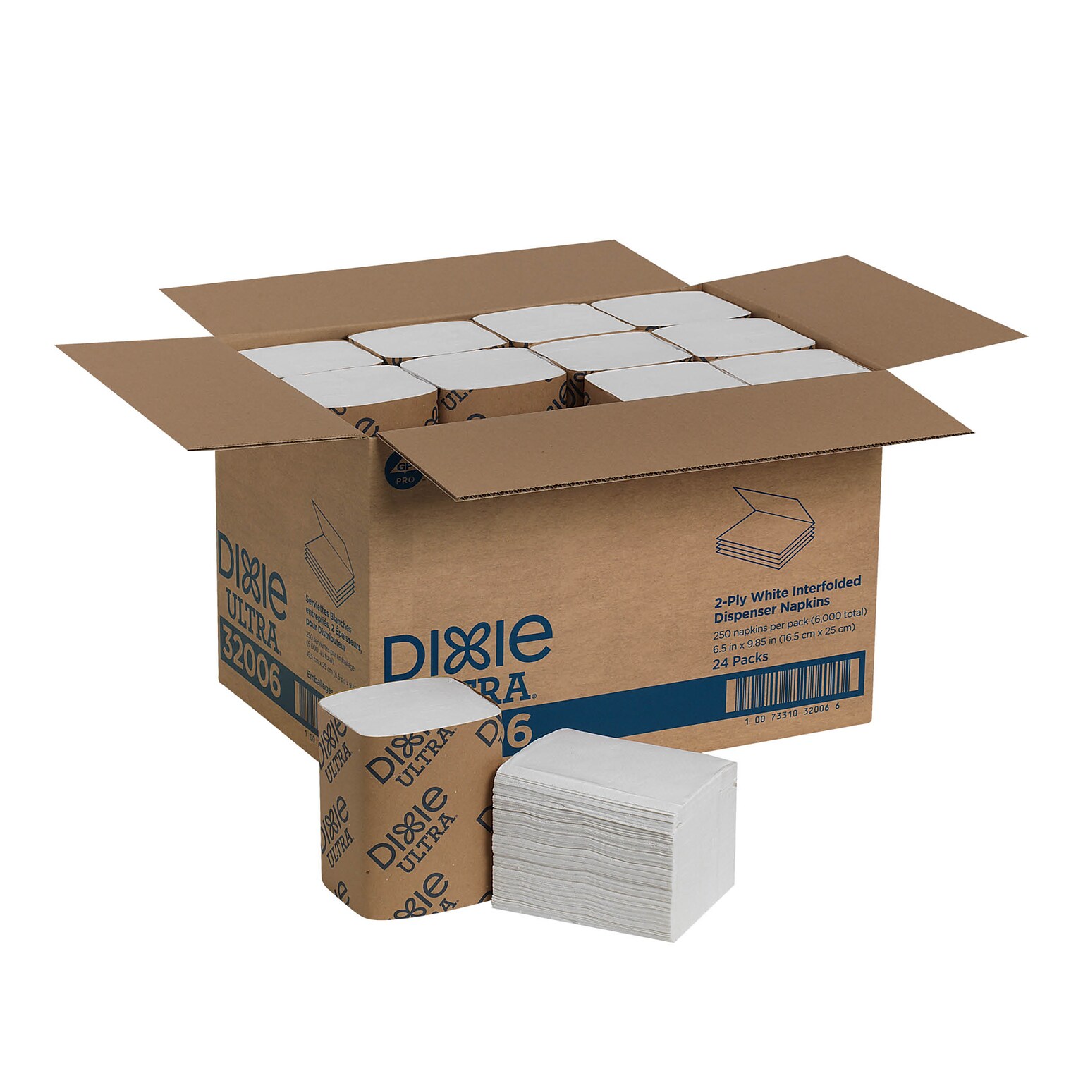 Dixie Ultra Interfold 2-Ply Napkin Dispenser Refill by GP PRO, White, 250 Napkins /Pack, 24/Carton (32006)