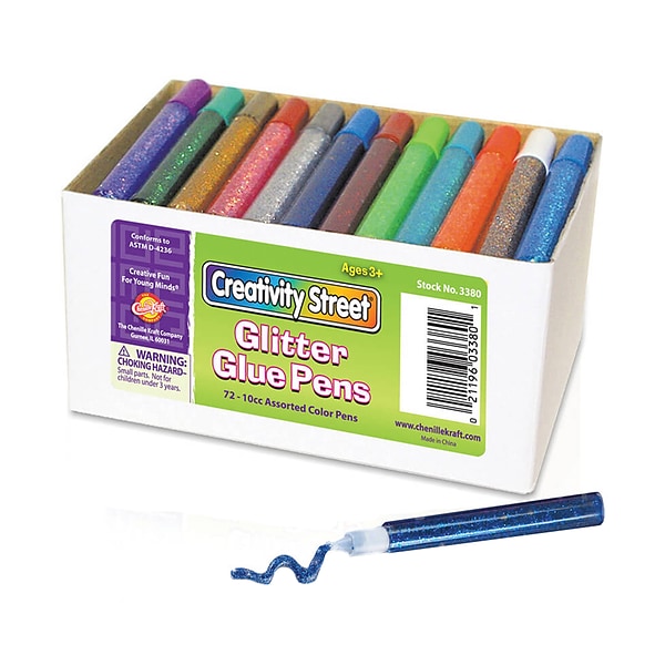 Creativity Street Glitter Glue Pens Classroom Pack, Assorted Iridescent & Neon Colors, 72 ct. (CK-3380)