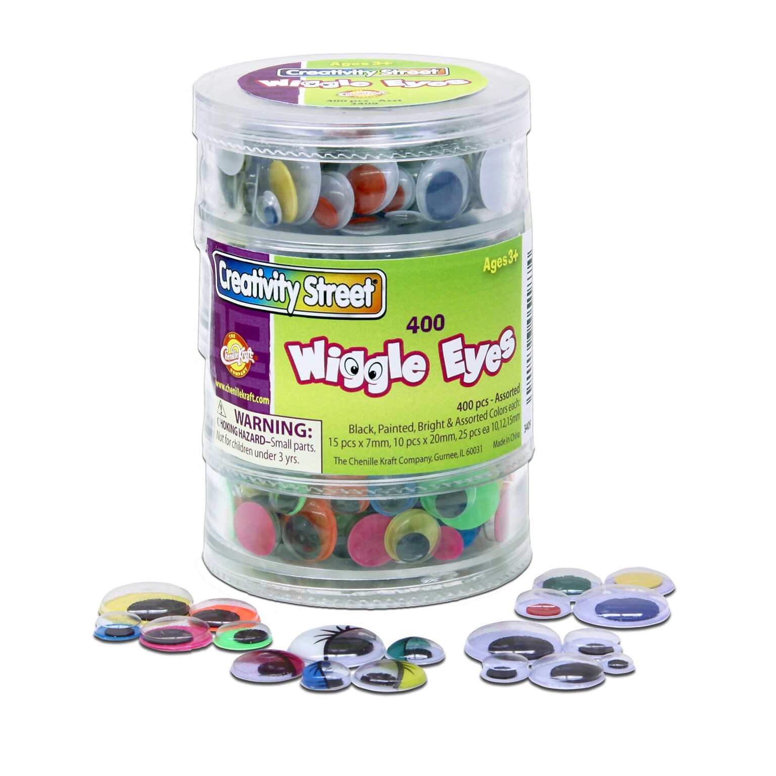 Chenille Kraft Stacking Jar Wiggle Eyes; 400 Piece(s), 0.28, 0.39, 0.47, 0.59, 0.79, Assorted