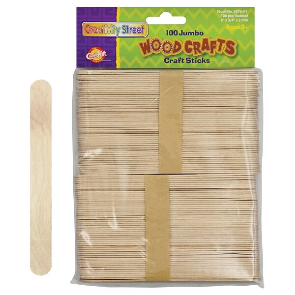 Chenille Kraft Company® Jumbo Wood Craft Sticks, Natural, 6 x 0.75 x 0.0787, 100 per Pack, 12 Packs (CK-367601-12)