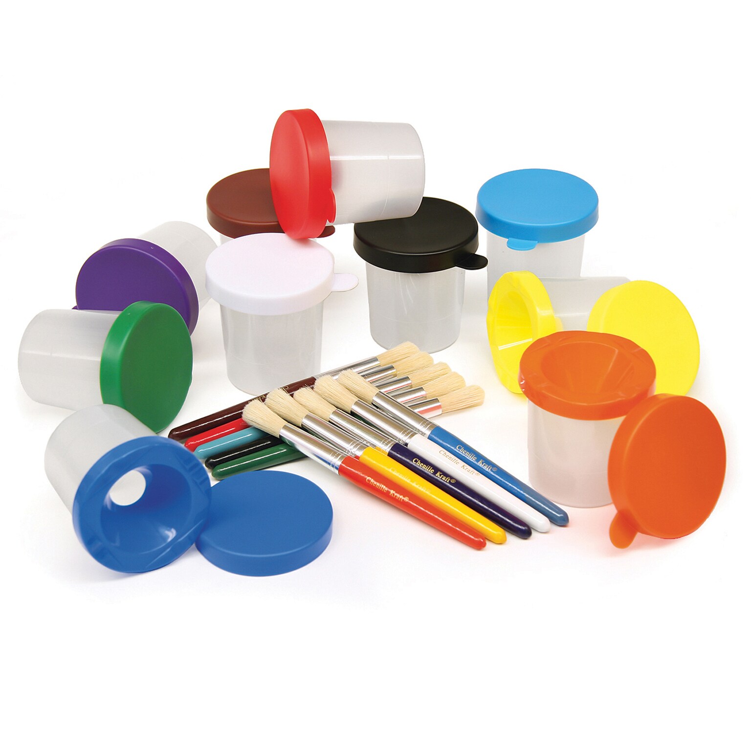 Chenille Kraft Company No Spill Paint Cup & Brush Set, 10/Pack