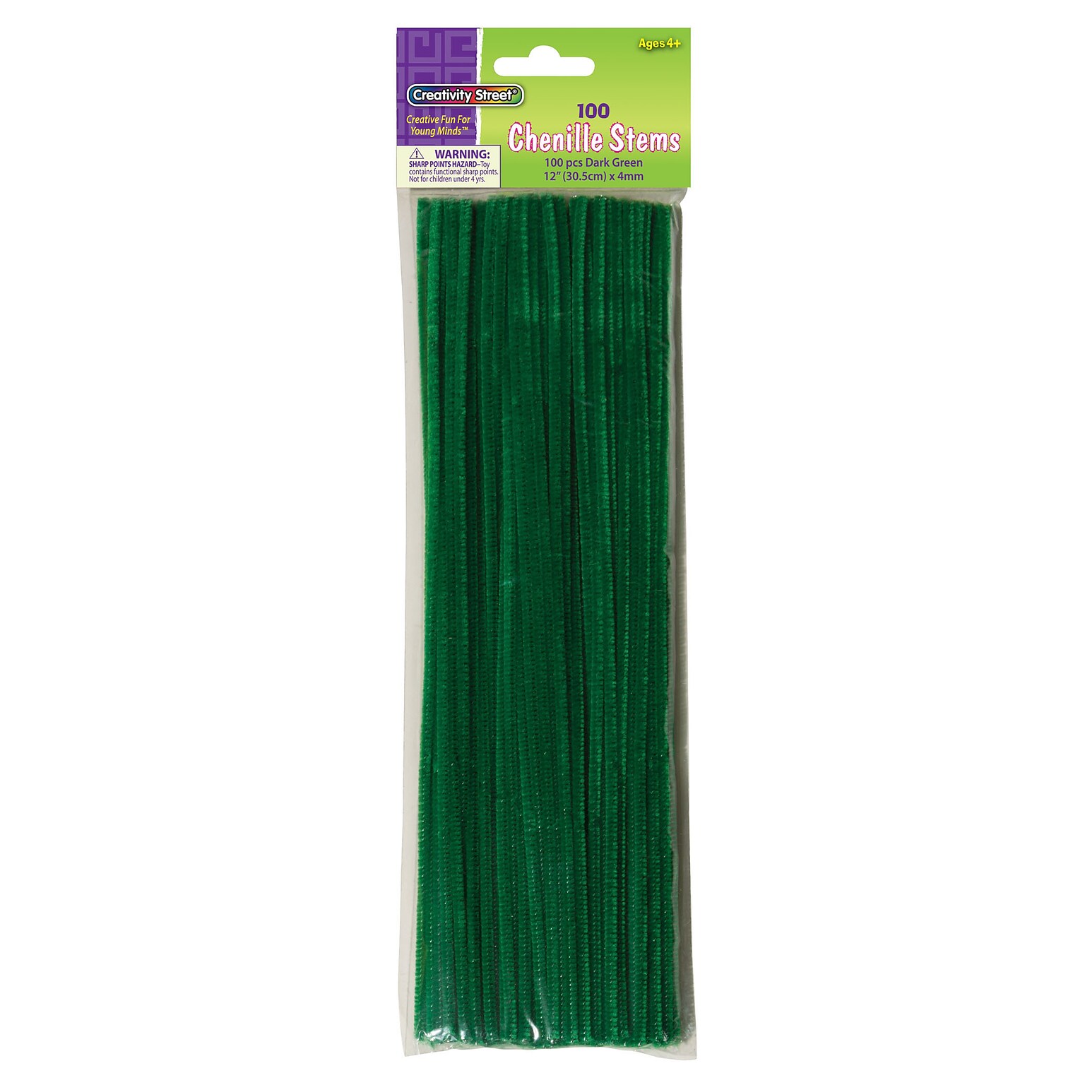 Creativity Street® Chenille Stems, Green, 100 per pack, 12/BD (CK-71128BN)