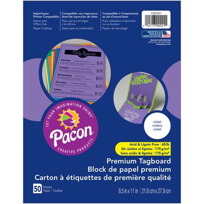 Pacon, Premium Tagboard Violet, 8.5" x 11", Bundle of 5 Packs for a total of 250 Sheets (PAC1000021)