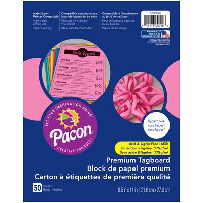 Pacon, Premium Tagboard Hyper Pink, 8.5" x 11", Bundle of 5 Packs for a total of 250 Sheets (PAC1000026)