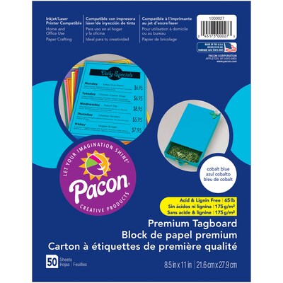 Pacon, Premium Tagboard Blue, 8.5 x 11, Bundle of 5 Packs for a total of 250 Sheets (PAC1000027)