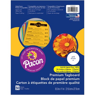 Pacon, Premium Tagboard Gold, 8.5" x 11", Bundle of 5 Packs for a total of 250 Sheets (PAC1000030)