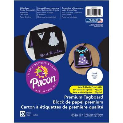 Pacon, Premium Tagboard Black, 8.5" x 11", Bundle of 5 Packs for a total of 250 Sheets (PAC1000031)