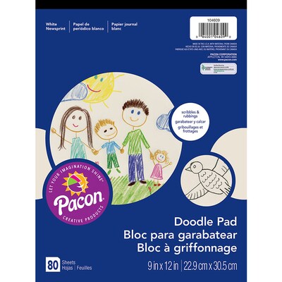 Pacon® Art Street® White Doodle Pad, 9 x 12, 80 Sheets per Pad, Pack of 6 (PAC104609-6)