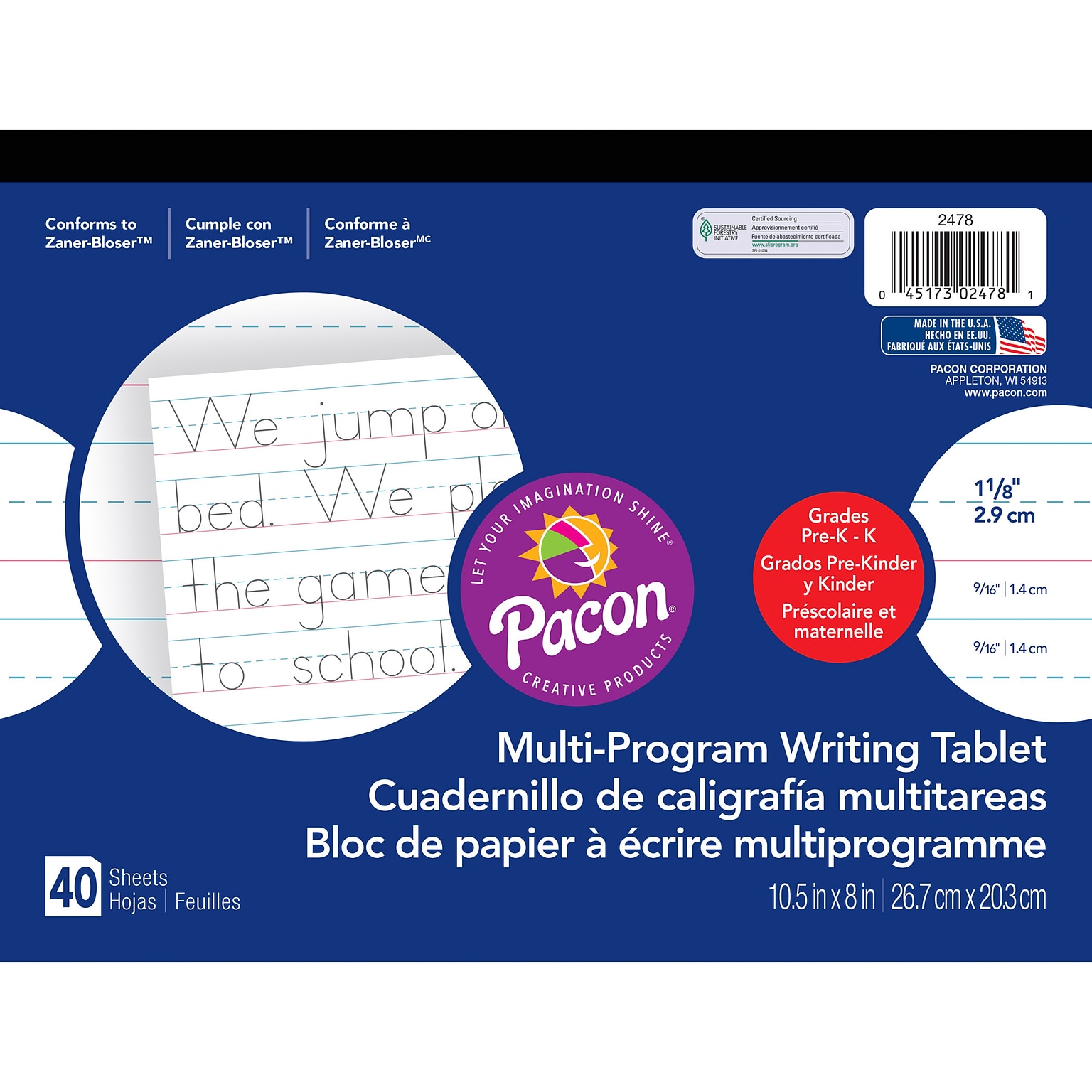Pacon Zaner-Bloser Multi-Program Writing Tablet, 10.5 x 8, White, 40 Sheets/Tablet, 12 Tablets/Bundle (PAC2478-12)