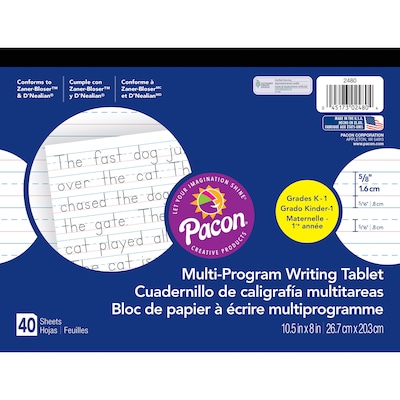 Pacon Zaner-Bloser DNealian™ Multi-Program Tablet Handwriting Paper, Grades K-1st, 40 Sheets (2480)