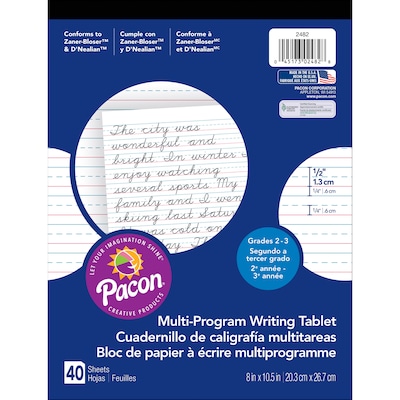 Pacon Zaner-Bloser D'Nealian Composition Paper, 8" x 10-1/2", White, 40 Sheets/Pack, 10 Packs/Bundle (PAC2482)