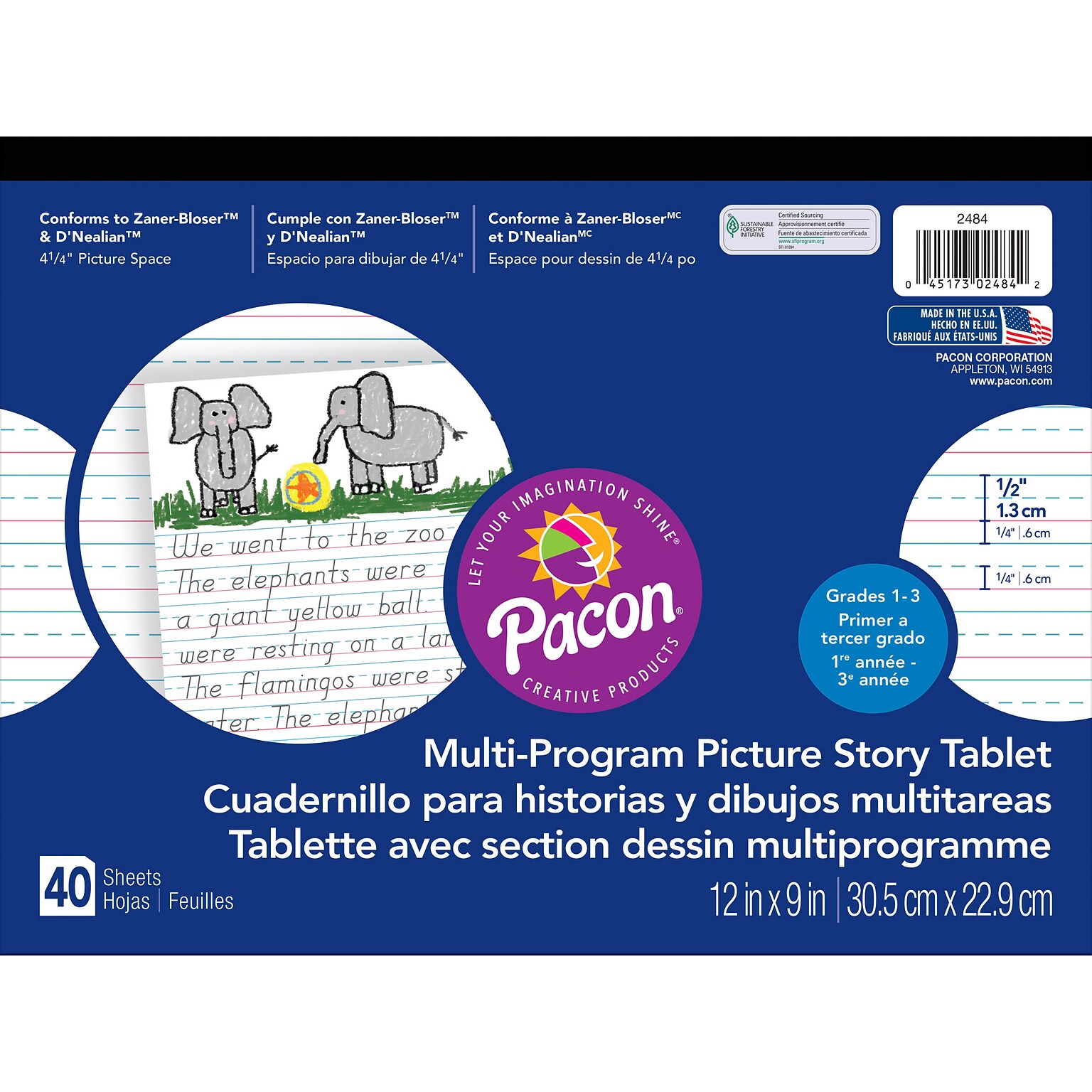 Pacon® Zaner-Bloser™ DNealian™ Multi-Program Picture Story Tablet Paper, Grades 1st - 3rd, 2/Bd