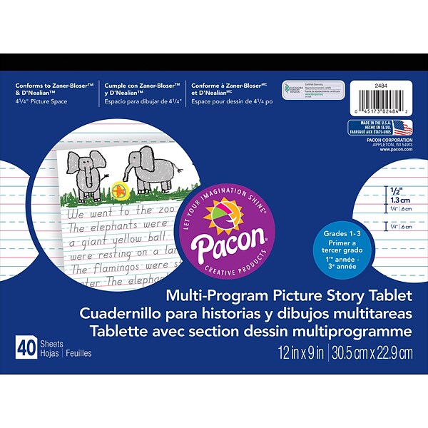Pacon® Zaner-Bloser™ DNealian™ Multi-Program Picture Story Tablet Paper, Grades 1st - 3rd, 2/Bd