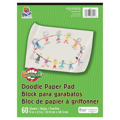 Pacon® Little Fingers® Doodle Pad, 9x12, White, 12 Packs of 60 Sheets Per Pack (PAC3421)