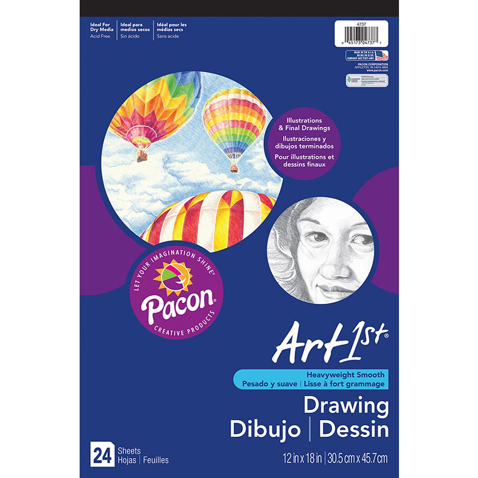 Pacon Art1st 18 x 12 Drawing Sketch Pad, 24 Sheets/Pad, 3/Bundle (PAC4737)