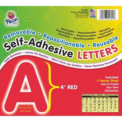 Self-Adhesive Letters, 4", 78 Characters, Red