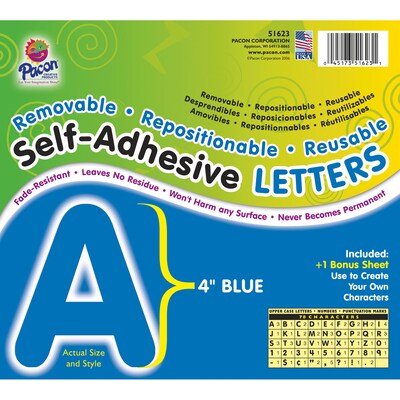 Self-Adhesive Letters, 4", 78 Characters, Blue