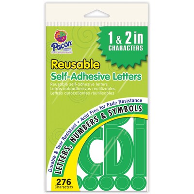 Pacon Reusable Self-Adhesive Letters; Uppercase Letters, Punctuation Marks, Number, Green