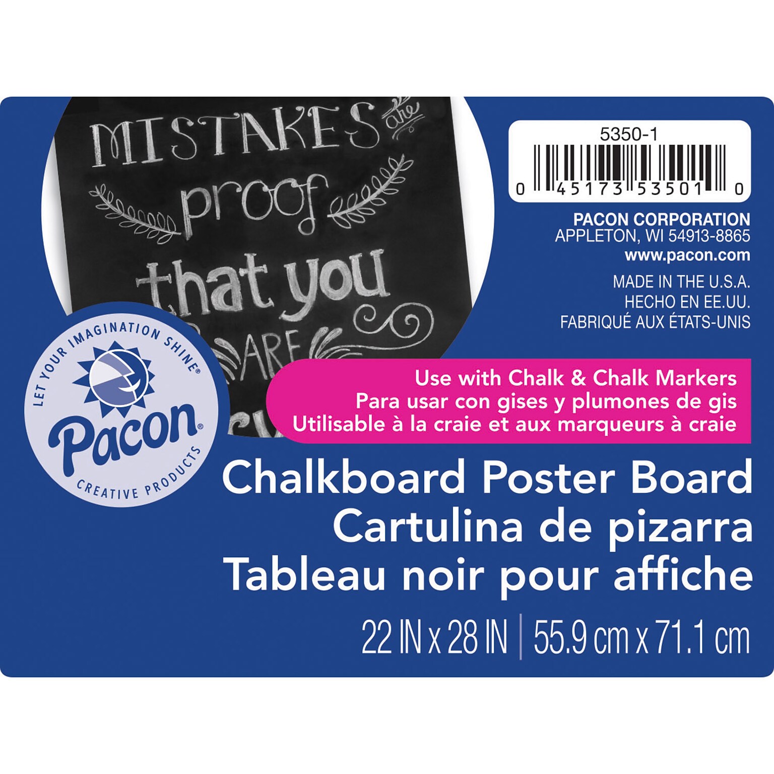 Pacon UCreate Chalkboard Poster Board, 28 x 22, Cardstock, Black, 25/Box (PAC53501)