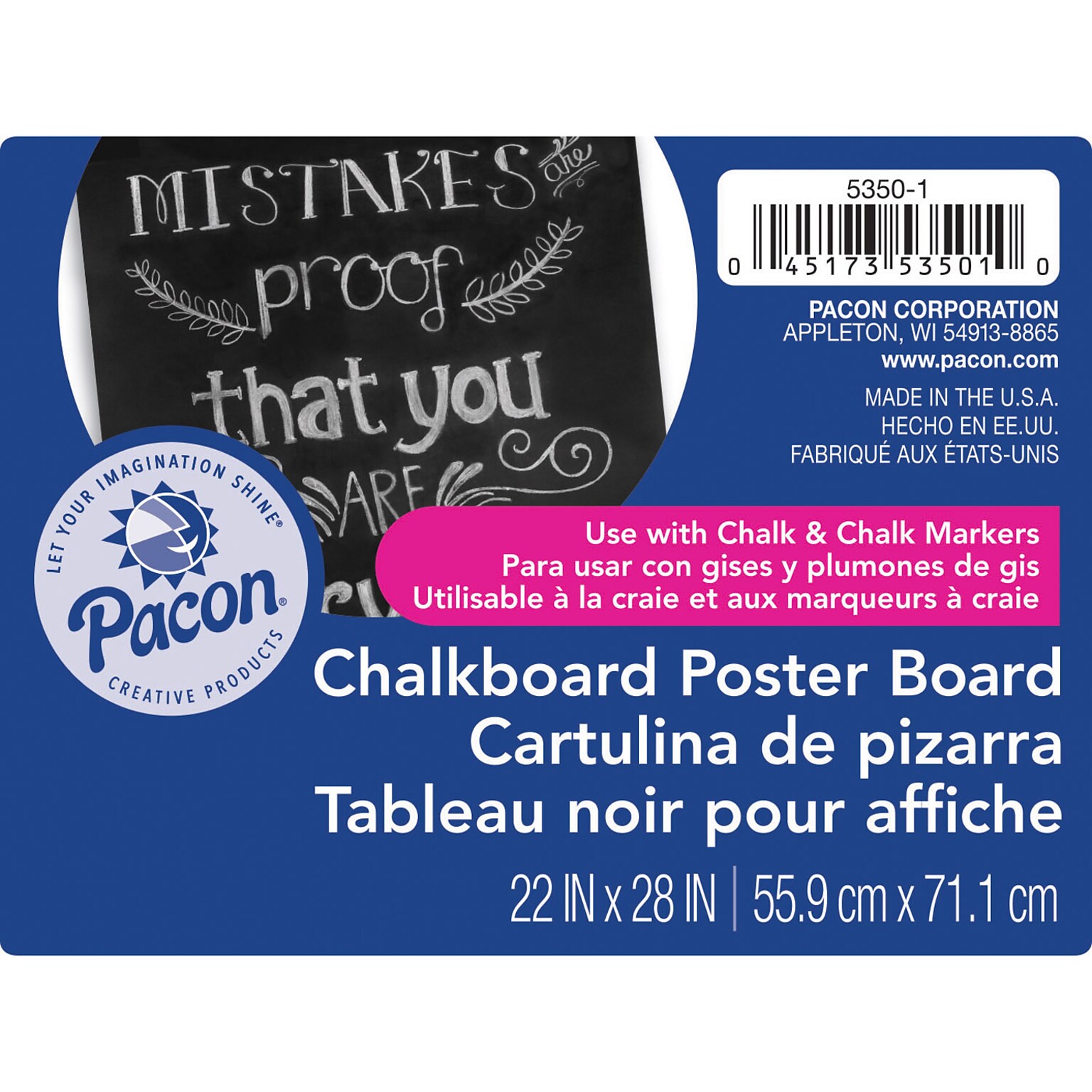 Pacon Chalkboard 28in x 22in Poster Board, Black, 25/Box (PAC53501)