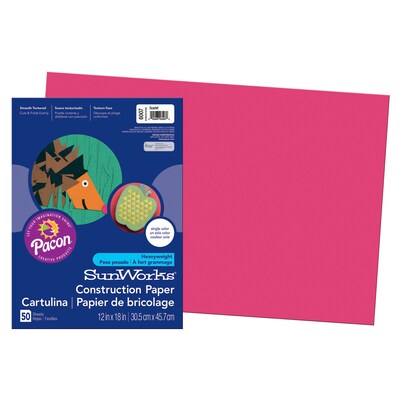 Pacon® SunWorks® Groundwood Construction Paper, Scarlet, 12(W) x 18(L), 50 Sheets
