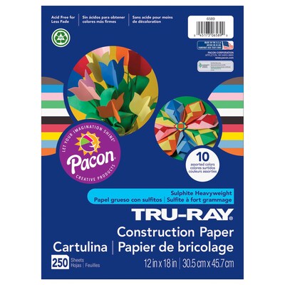 Pacon Tru Ray 12" x 18" Construction Paper, Assorted Colors, 250 Sheets/Pack (PAC6589)