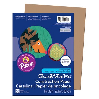 Pacon® SunWorks® Groundwood Construction Paper, Light Brown, 9(W) x 12(L), 50 Sheets