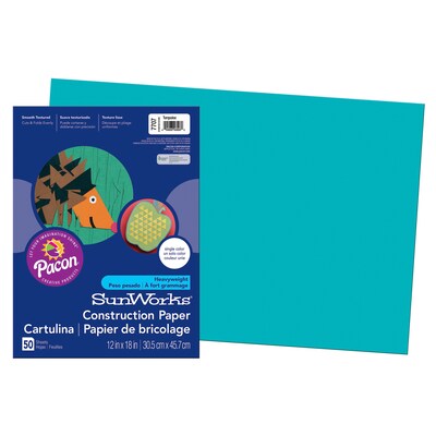 Pacon® SunWorks® Groundwood Construction Paper, Turquoise, 12(W) x 18(L), 50 Sheets