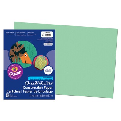 SunWorks® Construction Paper, 12x18, Light Green, 50 Sheets